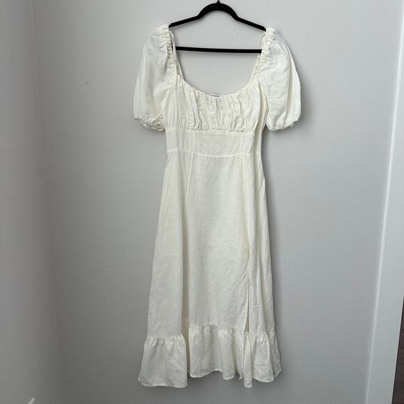 & Other Stories exclusive linen midi dress with split in off white - Picture 1 of 9